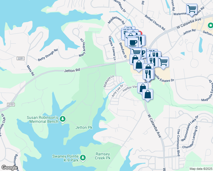 map of restaurants, bars, coffee shops, grocery stores, and more near 19010 Natalie Michelle Lane in Cornelius
