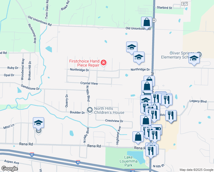map of restaurants, bars, coffee shops, grocery stores, and more near 305 Crystal View in Van Buren