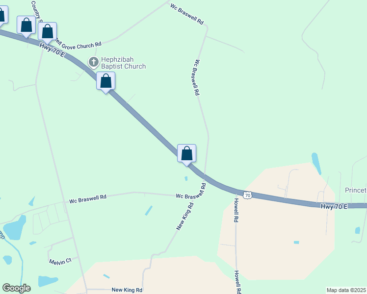 map of restaurants, bars, coffee shops, grocery stores, and more near 5115 US Highway 70 East in Princeton