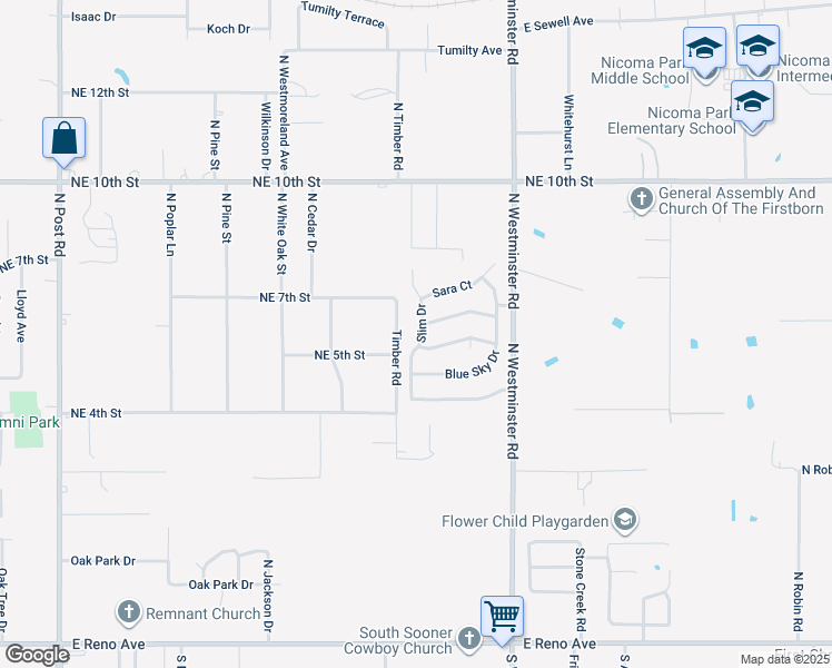 map of restaurants, bars, coffee shops, grocery stores, and more near 607 Slim Drive in Midwest City