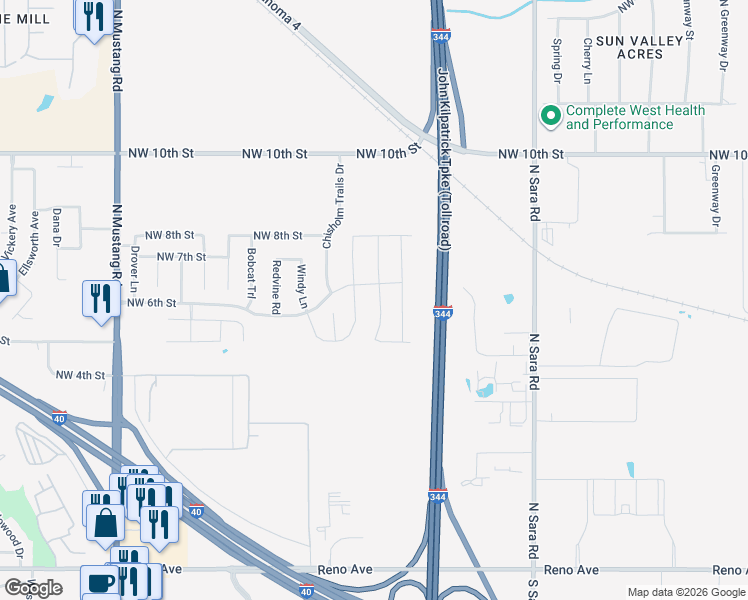 map of restaurants, bars, coffee shops, grocery stores, and more near 633 Bison Crossing Drive in Yukon