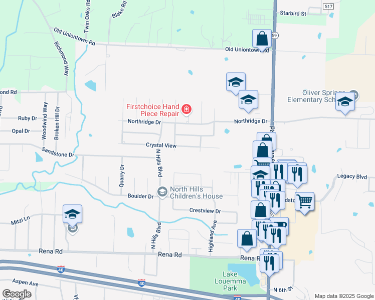 map of restaurants, bars, coffee shops, grocery stores, and more near 305 Crystal View in Van Buren
