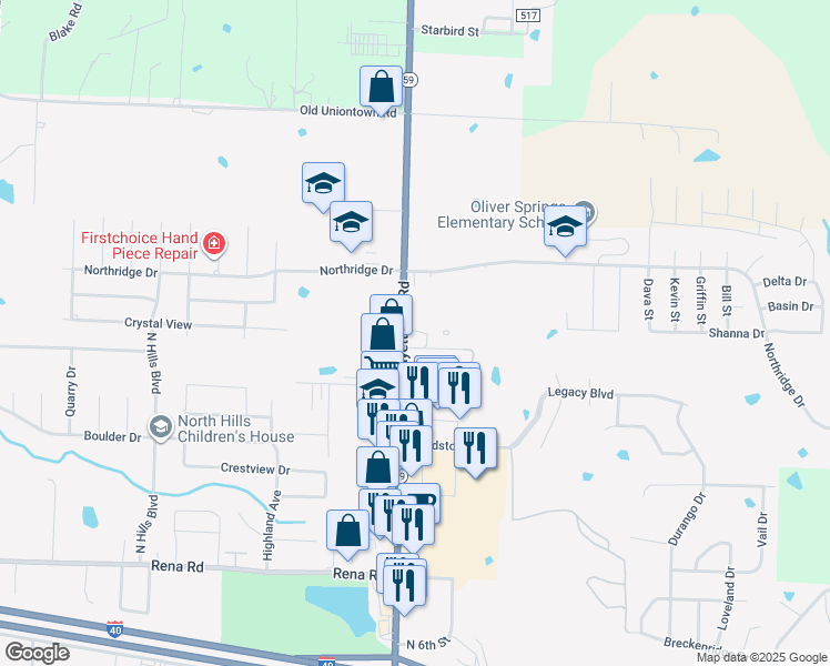 map of restaurants, bars, coffee shops, grocery stores, and more near 2424 Fayetteville Rd in Van Buren