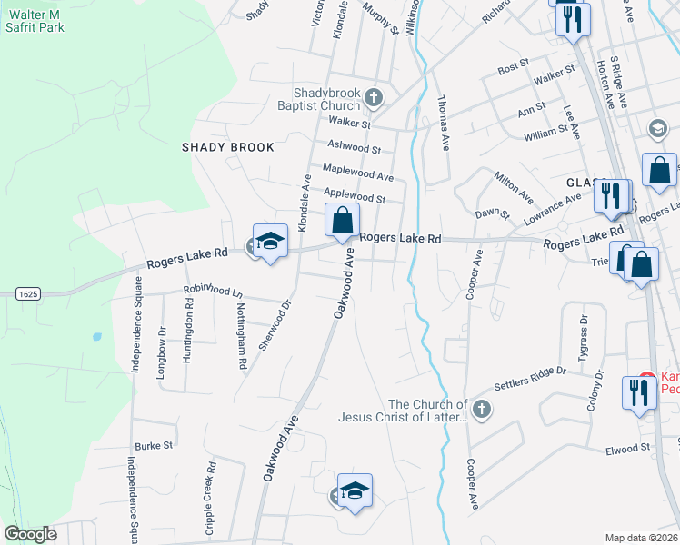 map of restaurants, bars, coffee shops, grocery stores, and more near 1314 Klondale Avenue in Kannapolis