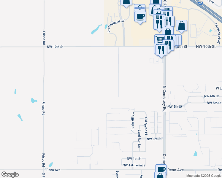 map of restaurants, bars, coffee shops, grocery stores, and more near 617 Rancho Estates Boulevard in Yukon