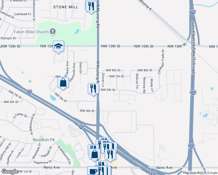 map of restaurants, bars, coffee shops, grocery stores, and more near 700 Drover Lane in Yukon
