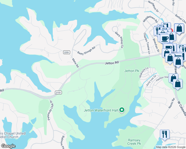 map of restaurants, bars, coffee shops, grocery stores, and more near 19003 Meta Road in Cornelius