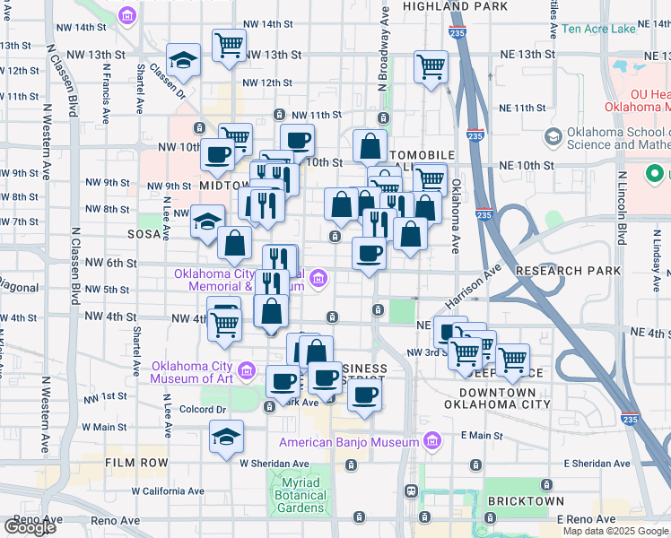 map of restaurants, bars, coffee shops, grocery stores, and more near 700 North Robinson Avenue in Oklahoma City