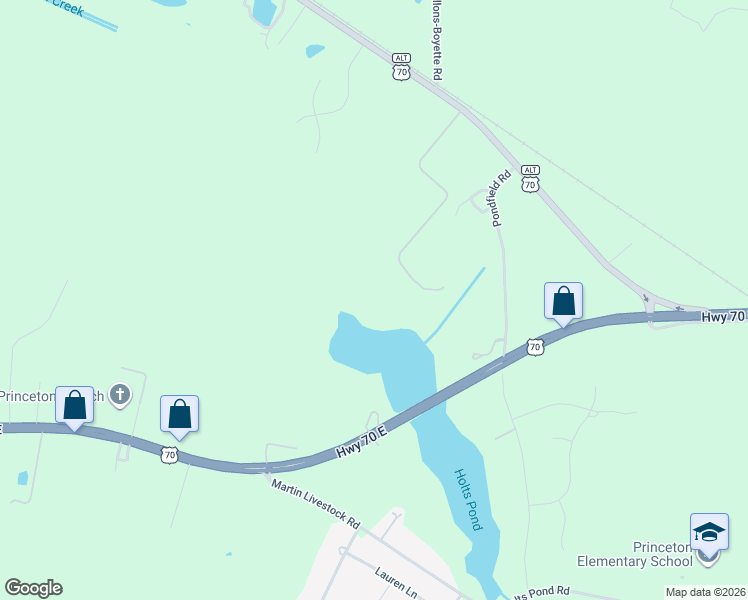 map of restaurants, bars, coffee shops, grocery stores, and more near 5168 US Highway 70a in Princeton