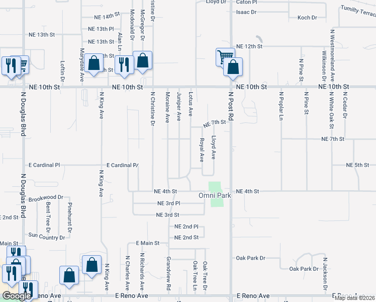map of restaurants, bars, coffee shops, grocery stores, and more near 633 Lotus Avenue in Midwest City
