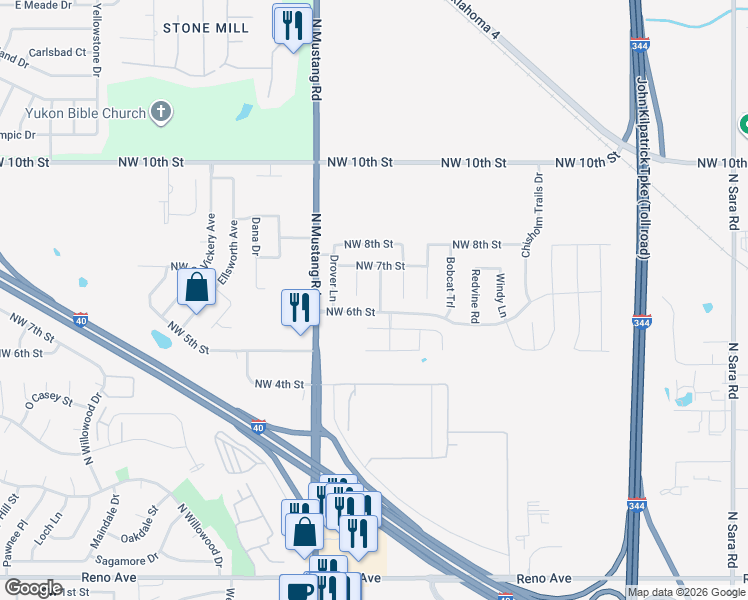 map of restaurants, bars, coffee shops, grocery stores, and more near 705 Dusty Trail in Yukon
