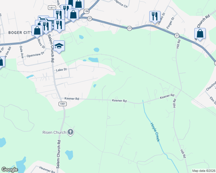 map of restaurants, bars, coffee shops, grocery stores, and more near 551 Cedar Spring Drive in Lincolnton