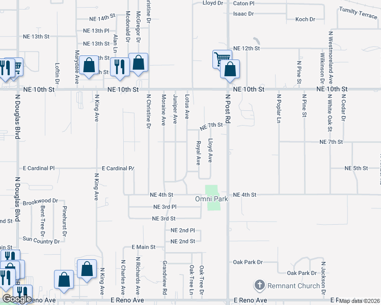 map of restaurants, bars, coffee shops, grocery stores, and more near 609 Royal Avenue in Midwest City