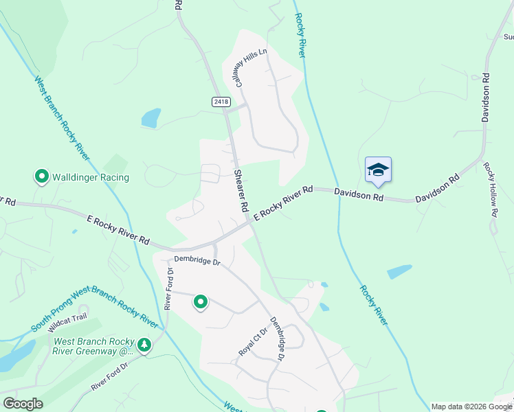 map of restaurants, bars, coffee shops, grocery stores, and more near 15701 East Rocky River Road in Davidson