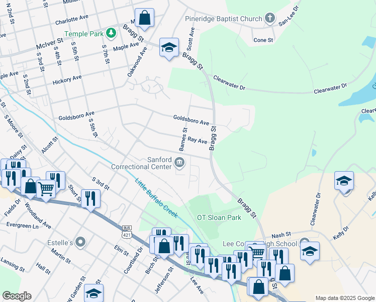 map of restaurants, bars, coffee shops, grocery stores, and more near 1407 South 7th Street in Sanford
