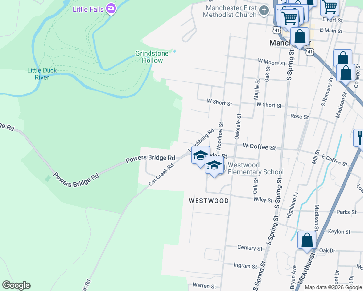 map of restaurants, bars, coffee shops, grocery stores, and more near 72 Jacoby Jamison Lane in Manchester