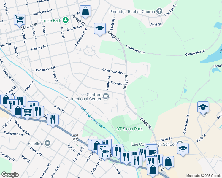 map of restaurants, bars, coffee shops, grocery stores, and more near 1407 South 7th Street in Sanford