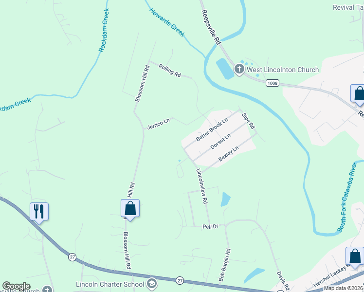 map of restaurants, bars, coffee shops, grocery stores, and more near 1230 Better Brook Lane in Lincolnton