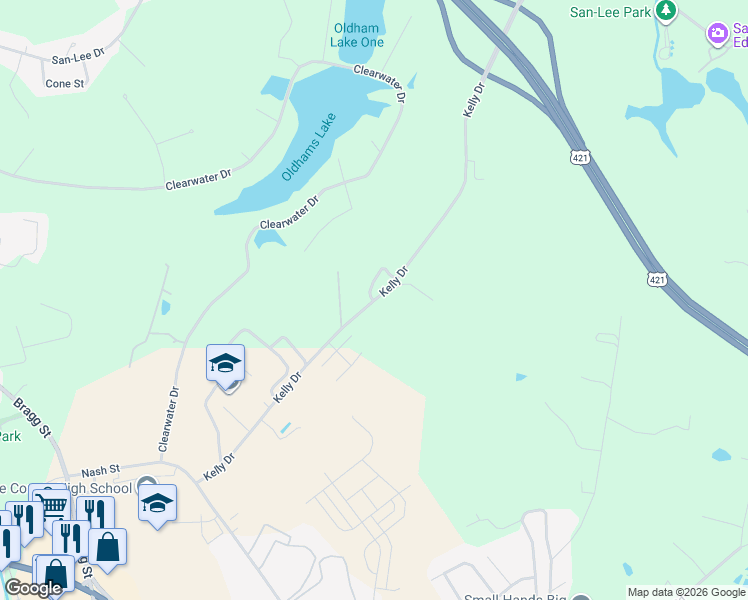 map of restaurants, bars, coffee shops, grocery stores, and more near 1400 Kelly Drive in Sanford