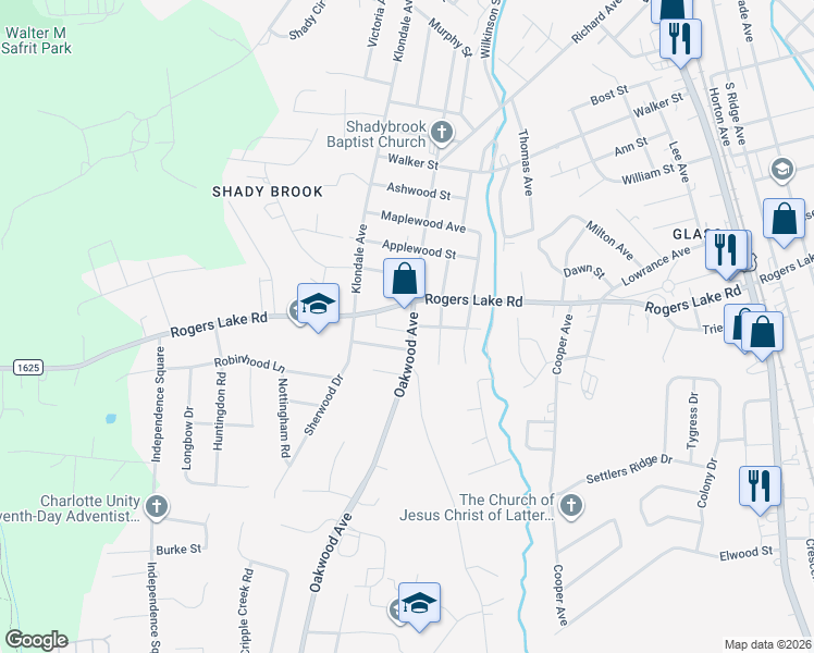 map of restaurants, bars, coffee shops, grocery stores, and more near 1300 Oakwood Avenue in Kannapolis