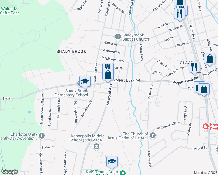 map of restaurants, bars, coffee shops, grocery stores, and more near 1300 Oakwood Avenue in Kannapolis