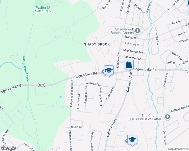 map of restaurants, bars, coffee shops, grocery stores, and more near 1104 Rogers Lake Road in Kannapolis