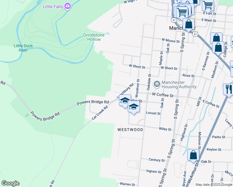 map of restaurants, bars, coffee shops, grocery stores, and more near 19 Lynchburg Road in Manchester