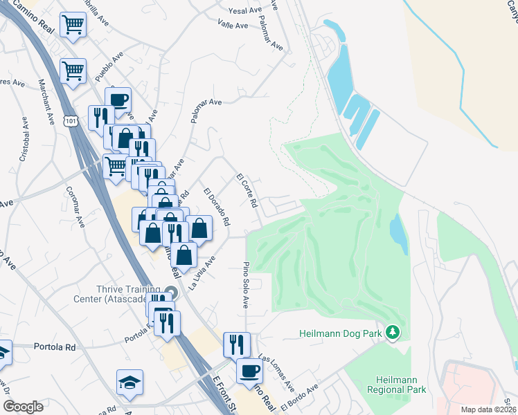 map of restaurants, bars, coffee shops, grocery stores, and more near 8510 Paseo De Caballo in Atascadero