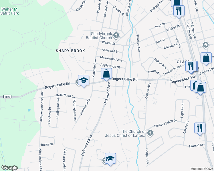 map of restaurants, bars, coffee shops, grocery stores, and more near 1304 Oakwood Avenue in Kannapolis