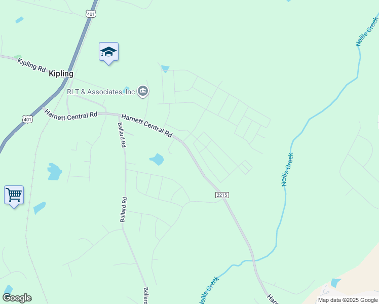 map of restaurants, bars, coffee shops, grocery stores, and more near State Road 2215 in Fuquay-Varina