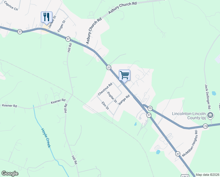 map of restaurants, bars, coffee shops, grocery stores, and more near 3061 Chestnut Road in Lincolnton