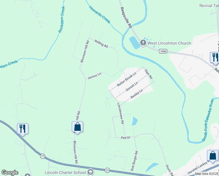 map of restaurants, bars, coffee shops, grocery stores, and more near 1230 Better Brook Lane in Lincolnton