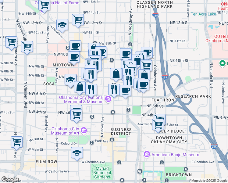 map of restaurants, bars, coffee shops, grocery stores, and more near 700 North Robinson Avenue in Oklahoma City