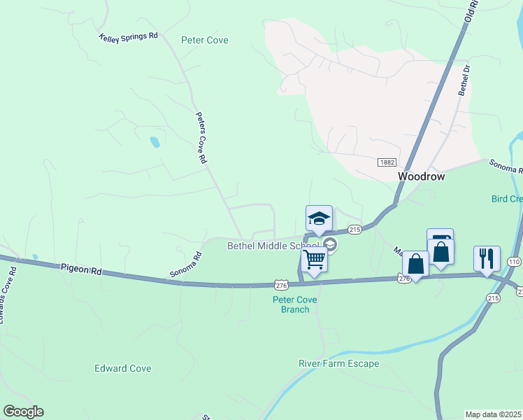 map of restaurants, bars, coffee shops, grocery stores, and more near 139 Chestnut Wood Drive in Waynesville