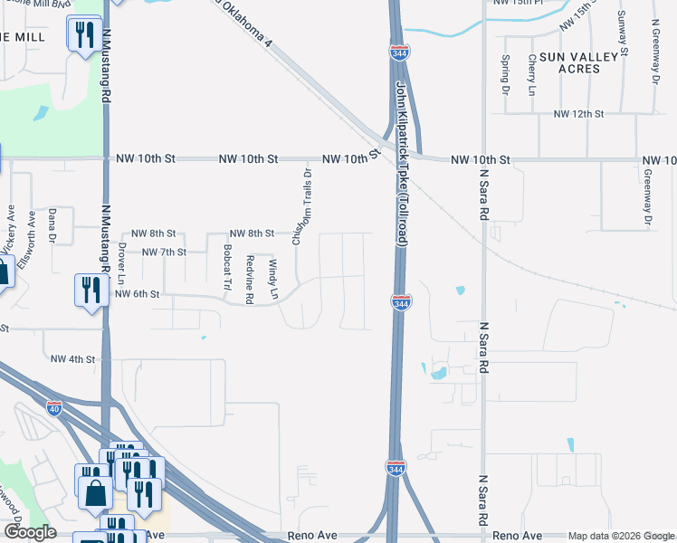 map of restaurants, bars, coffee shops, grocery stores, and more near 708 Bison Crossing Drive in Yukon