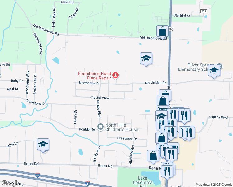 map of restaurants, bars, coffee shops, grocery stores, and more near 308 Mountain Edge Street in Van Buren