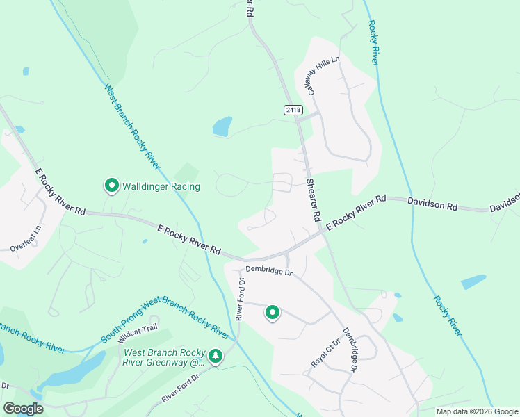 map of restaurants, bars, coffee shops, grocery stores, and more near 15201 East Rocky River Road in Davidson