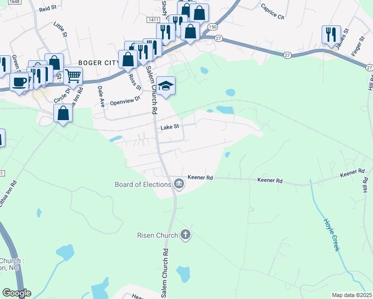 map of restaurants, bars, coffee shops, grocery stores, and more near 2258 Catawba Heights in Lincolnton