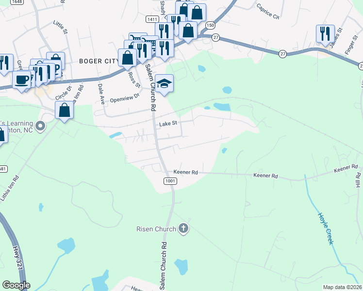 map of restaurants, bars, coffee shops, grocery stores, and more near 2258 Catawba Heights in Lincolnton