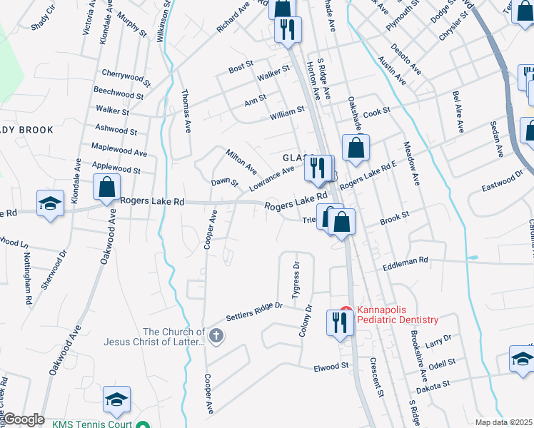 map of restaurants, bars, coffee shops, grocery stores, and more near Todd Avenue in Kannapolis