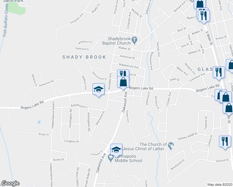 map of restaurants, bars, coffee shops, grocery stores, and more near 880 Oakwood Villa Drive in Kannapolis