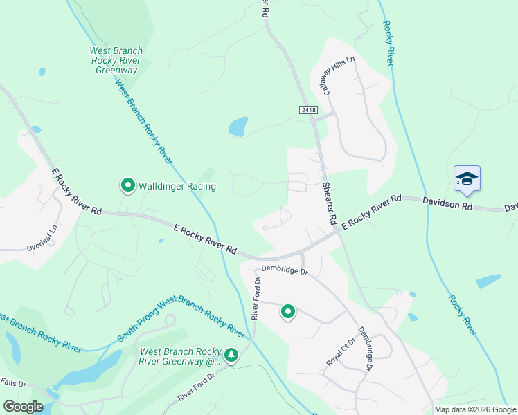 map of restaurants, bars, coffee shops, grocery stores, and more near 15201 East Rocky River Road in Davidson