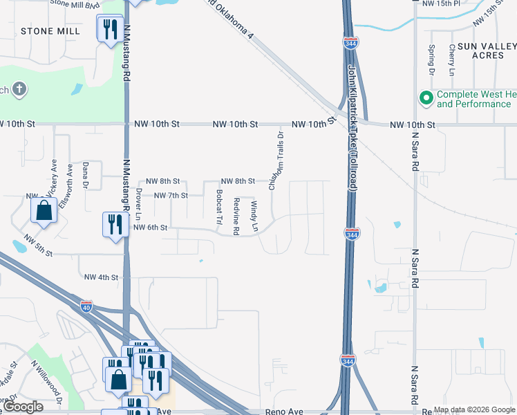 map of restaurants, bars, coffee shops, grocery stores, and more near 721 Chisholm Trails Drive in Yukon