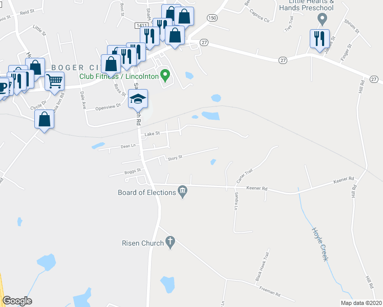 map of restaurants, bars, coffee shops, grocery stores, and more near 2299 Story Street in Lincolnton