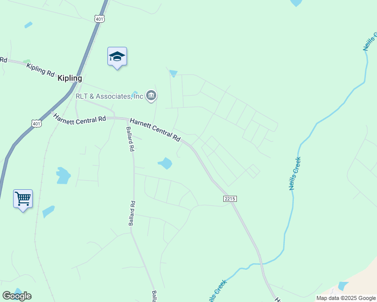 map of restaurants, bars, coffee shops, grocery stores, and more near 642 Harnett Central Road in Fuquay-Varina