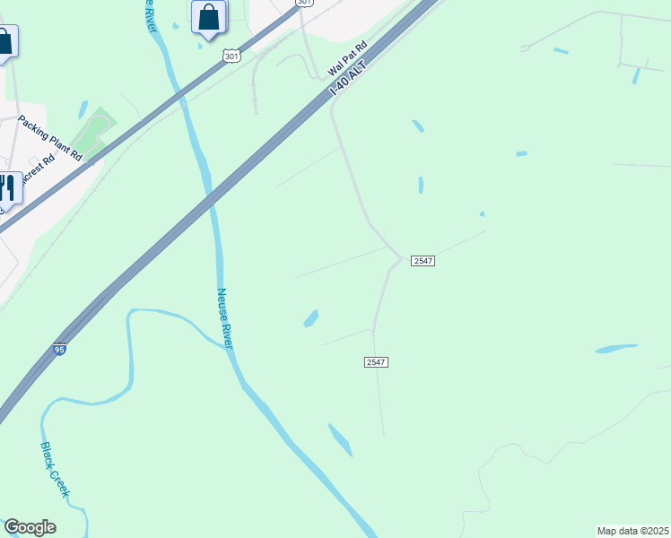 map of restaurants, bars, coffee shops, grocery stores, and more near 1250 Whitley Farm Road in Smithfield