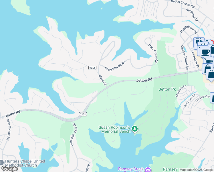 map of restaurants, bars, coffee shops, grocery stores, and more near 19298 Meta Road in Cornelius