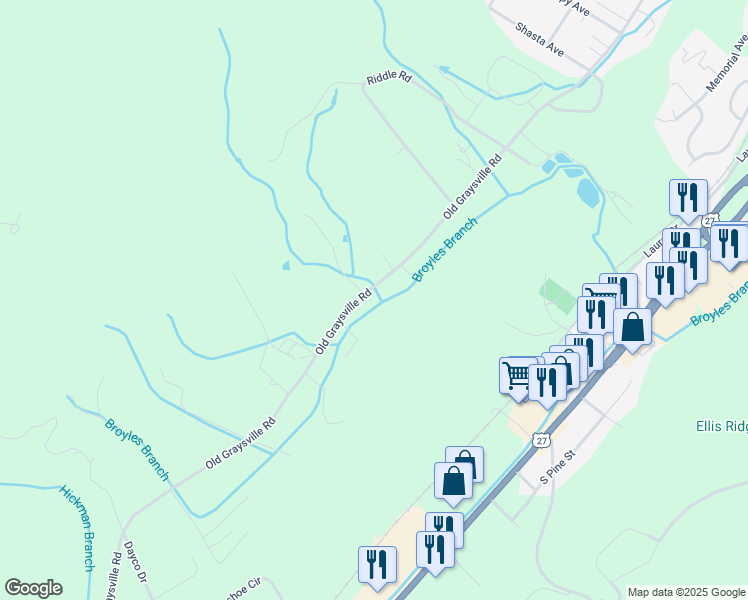 map of restaurants, bars, coffee shops, grocery stores, and more near 1421 Old Graysville Rd in Dayton