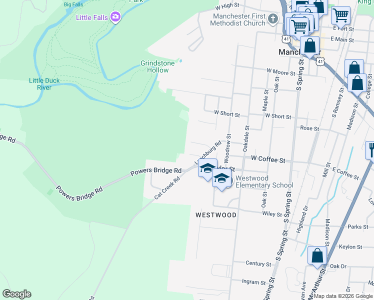 map of restaurants, bars, coffee shops, grocery stores, and more near 72 Jacoby Jamison Lane in Manchester