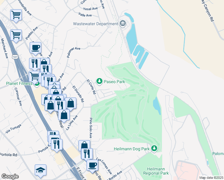 map of restaurants, bars, coffee shops, grocery stores, and more near 8674 Paseo De Vaca in Atascadero